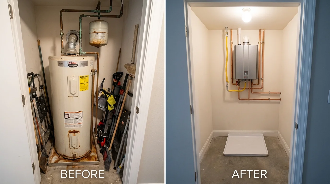Tank water heater versus wall-mounted tankless unit comparison for Sparks, NV homeowners